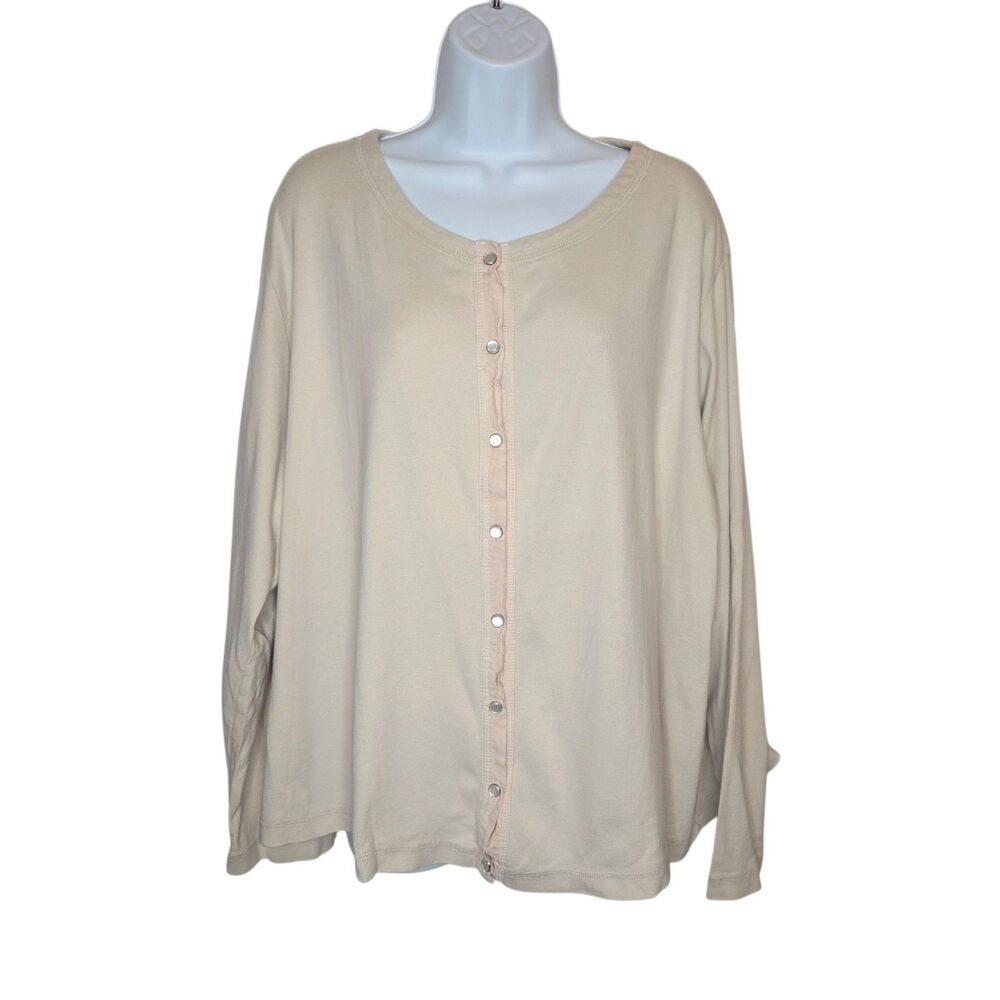 Fresh Produce Snap Front Cardigan Jacket Beige Tan 3X EUC Made in USA